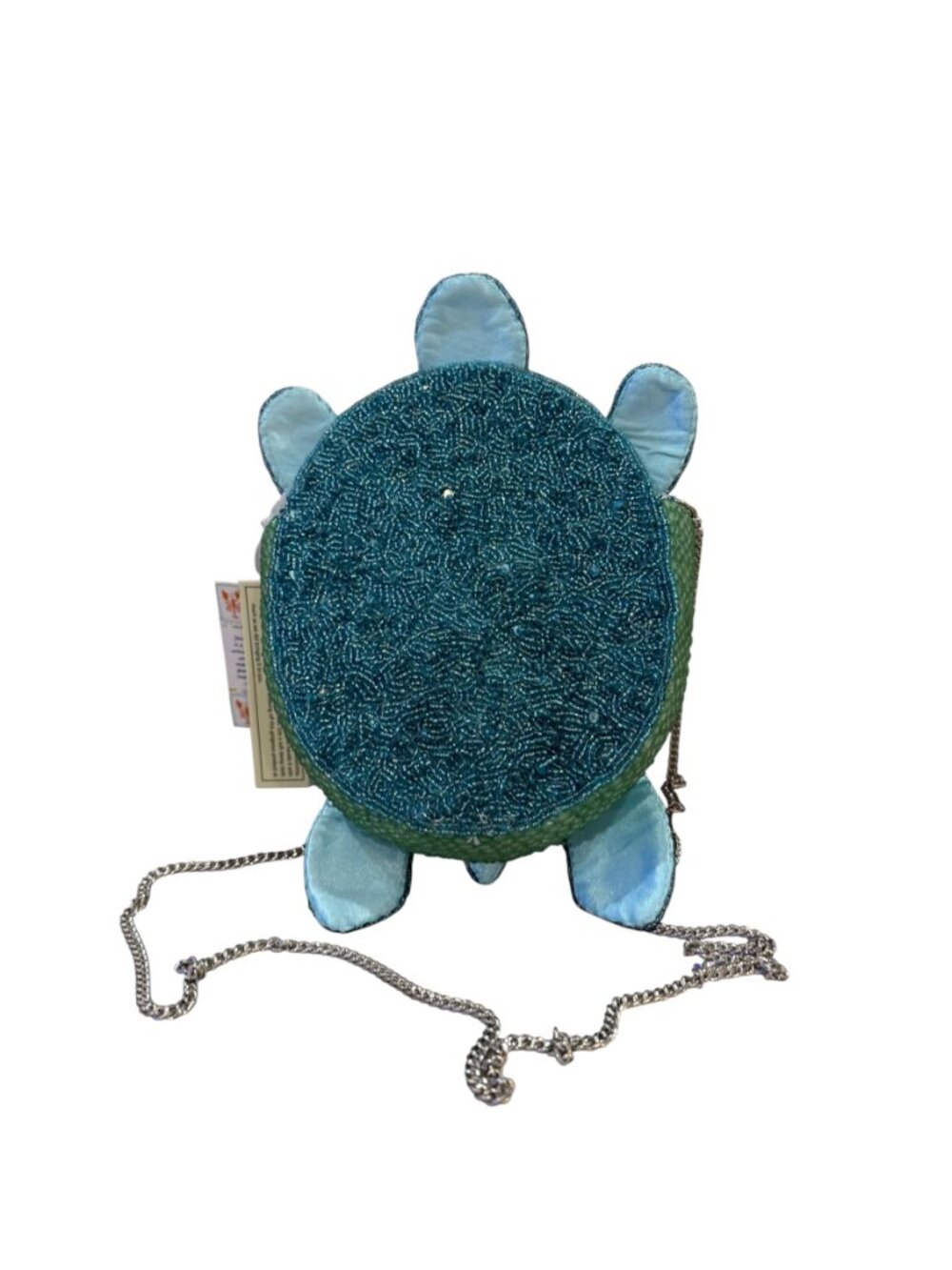 Handcrafted in India Blue Green Turtle Beaded Sequin Crossbody Bag NWT - Picture 4 of 5